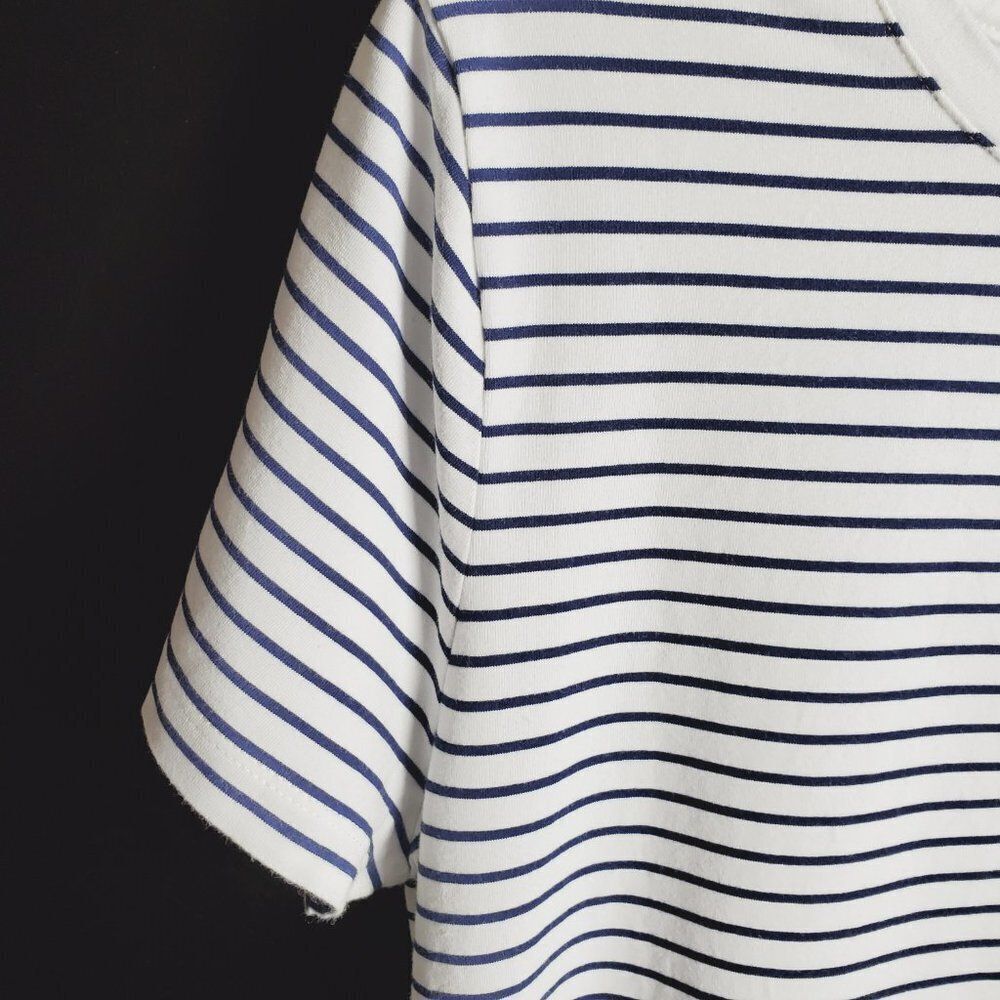 Isaac Mizrahi Live! Black and White Striped Crew Neck Top White Trim Sz M - Picture 5 of 7